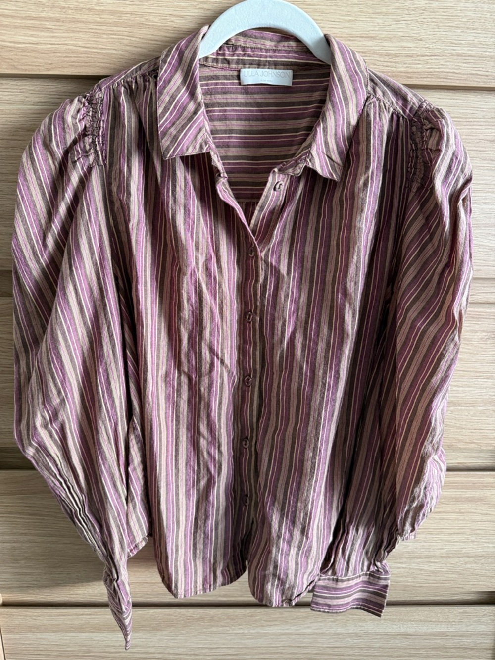 Ulla Johnson Mauve and Cream Striped Button-Down Blouse